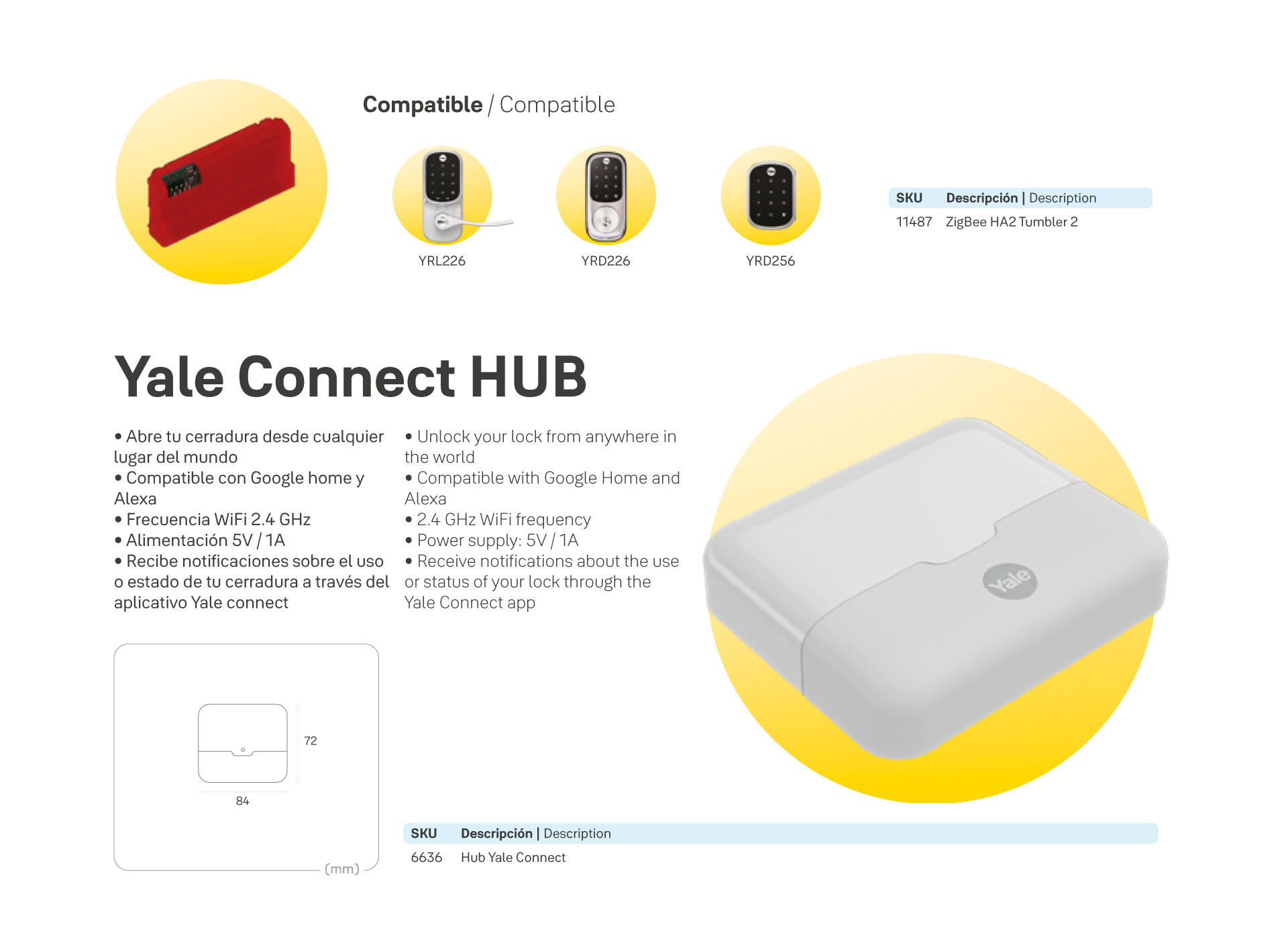 Módulo de conexión Yale Connect HUB + Zigbee YRD - YRL*