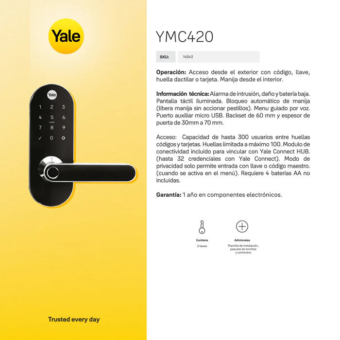 Cerradura de embutir Digital YMC420 + kit apertura con celular*