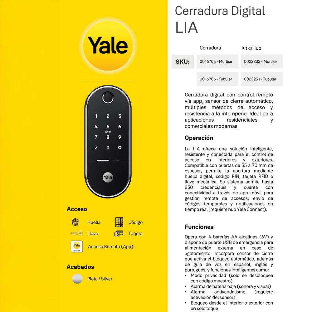 Cerradura Digital Lia silver (Tubular) con módulo para abrir desde el celular