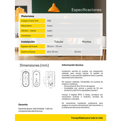 Cerradura de embutir Digital LIA + kit  apertura con celular*
