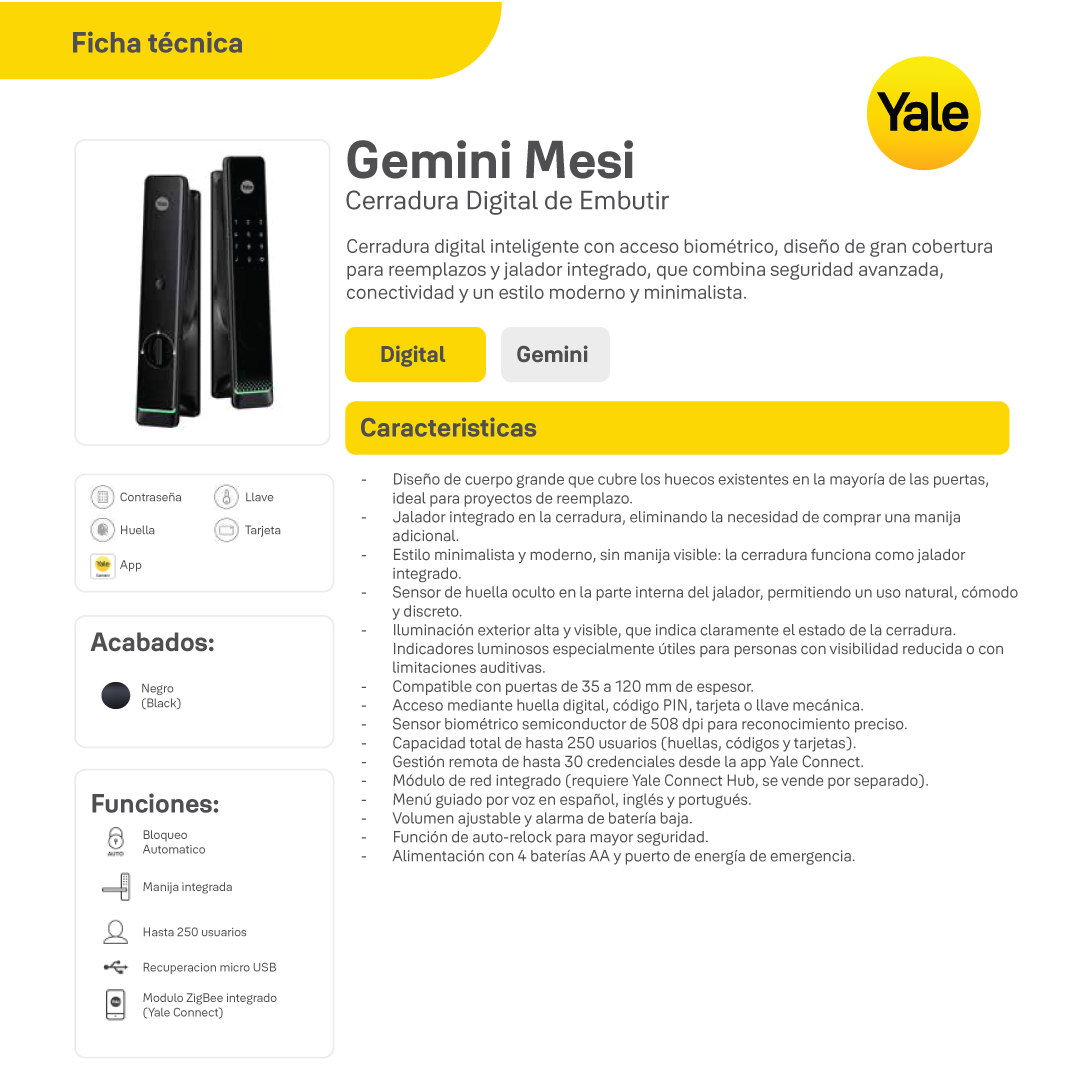 Cerradura Digital de Embutir Gemini con módulo para abrir desde el celular