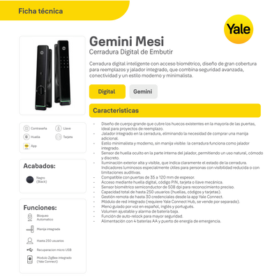 Cerradura Digital de Embutir Gemini + kit apertura con celular*