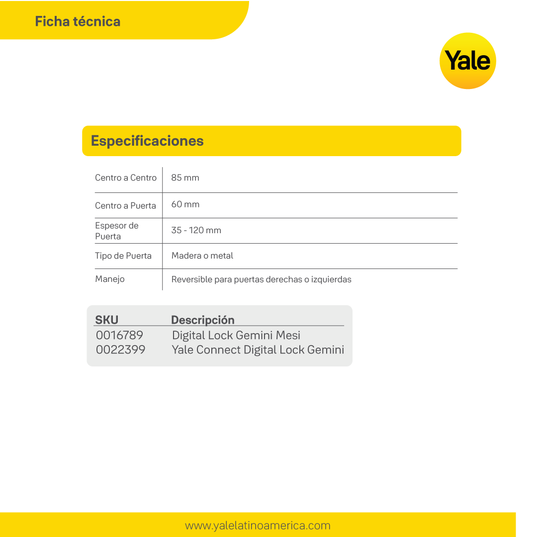Cerradura Digital de Embutir Gemini con módulo para abrir desde el celular