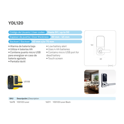 Cerrojo Digital YDL120 Negro*