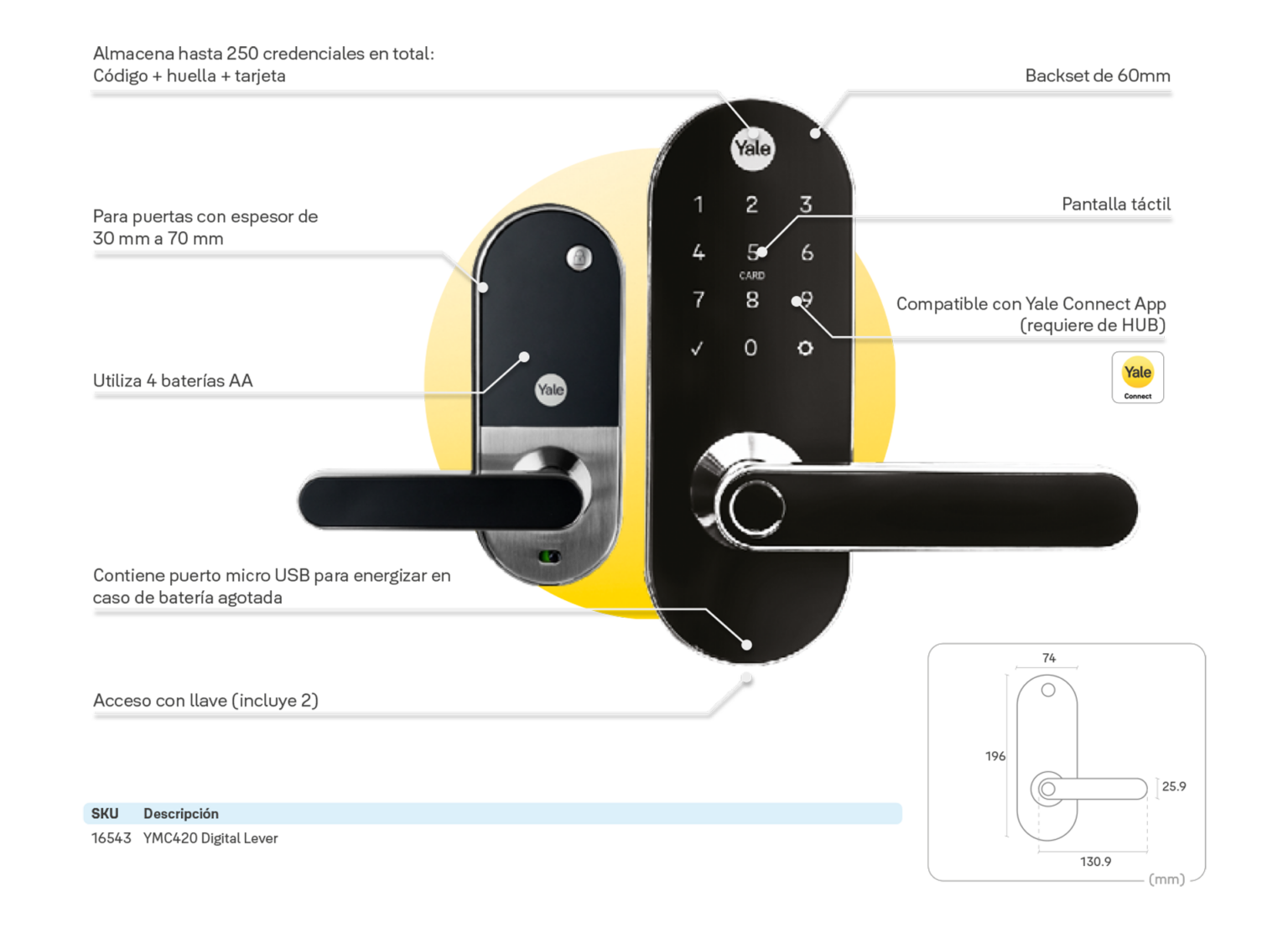 Cerradura de embutir Digital YMC420 + kit apertura con celular*