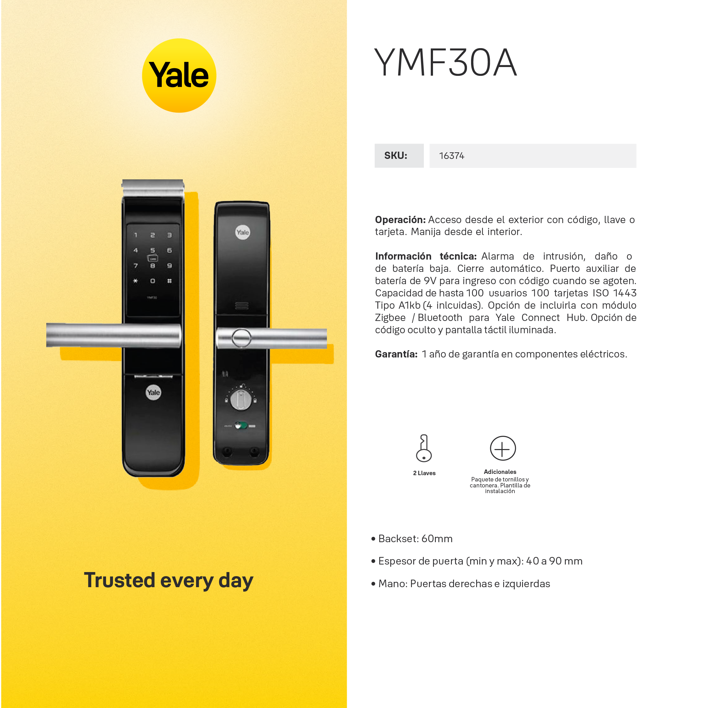 Cerradura Digital YMF30A + kit apertura con celular*