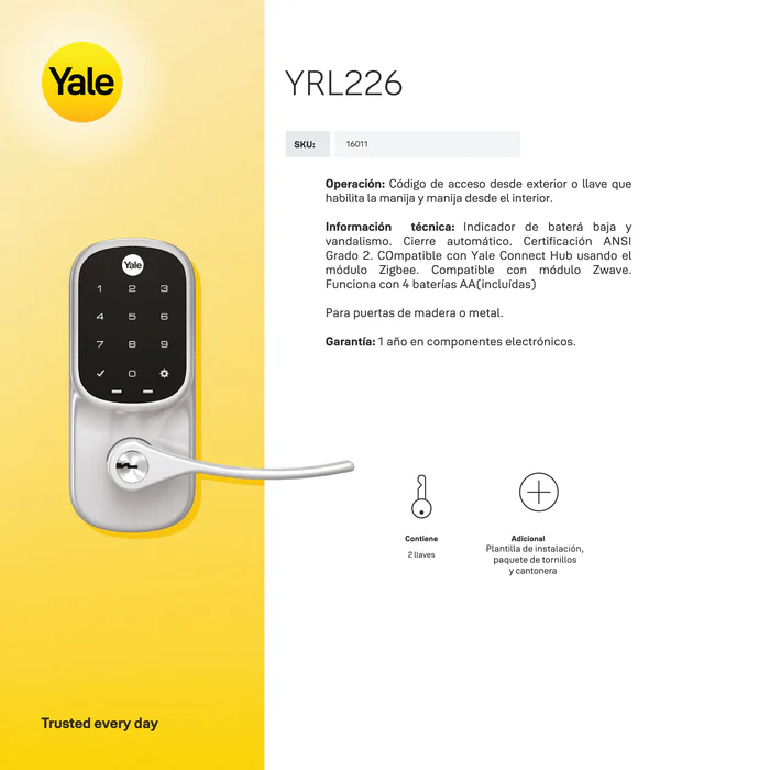 Kit Yale Hub + Cerradura Digital YRL226 | Apertura por Celular
