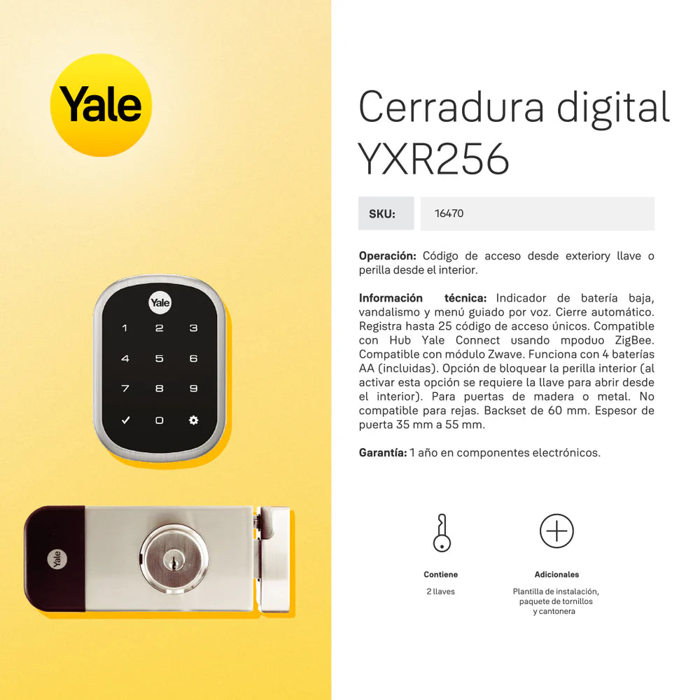 Cerrojo Digital YXR256. Apertura con Código y Llave*