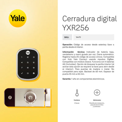 Cerrojo Digital YXR256. Apertura con Código y Llave*